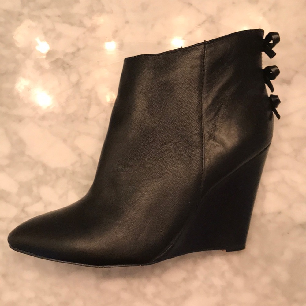 Size 8 Black Wedge Ankle Booties with Bow Back